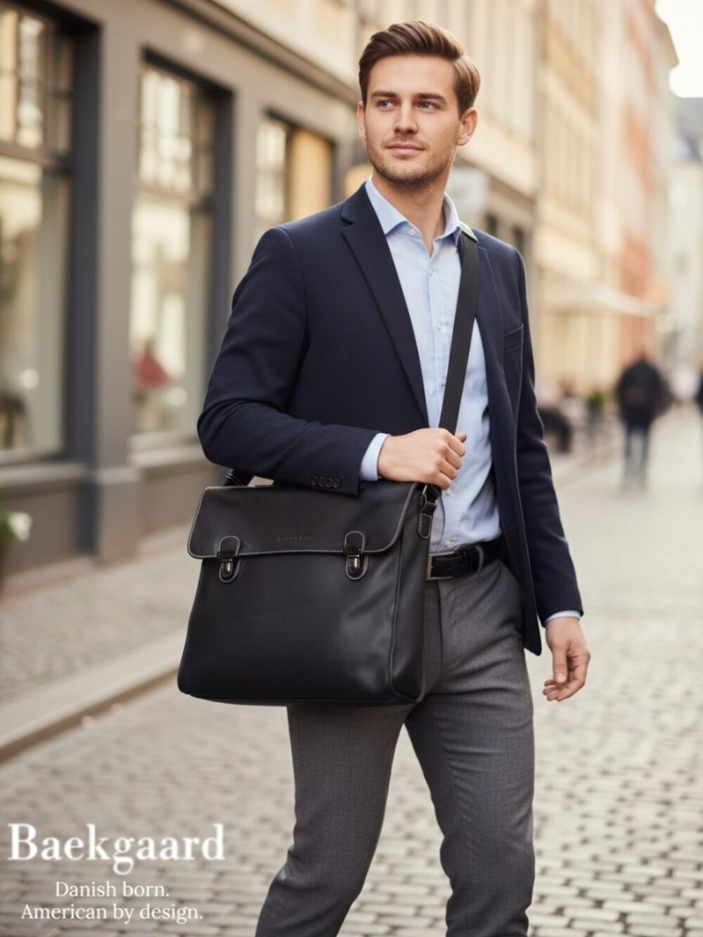 Baekgaard Leather Messenger Bag Black Danish Minimalist Laptop Crossbody